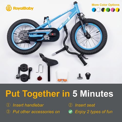 Royalbaby Freestyle EZ Kids Bike, Easy Learn Balancing to Biking, 14 Inch Balance & Pedal Bicycle, Instant Assembly Toddlers Boys Girls Ages 3-5 Years, 14" Pink