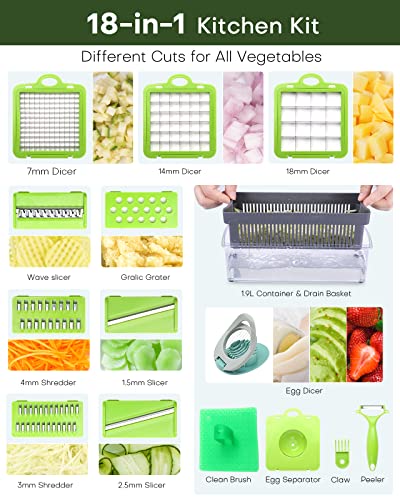 Vegetable Chopper 18-in-1 Veggie Choppers, Food Dicer Onion Chopper Vegetable Cutter Veggie Chopper with Egg Slicer, Food Choppers with Container for Salad Potato Tomato Carrot Garlic