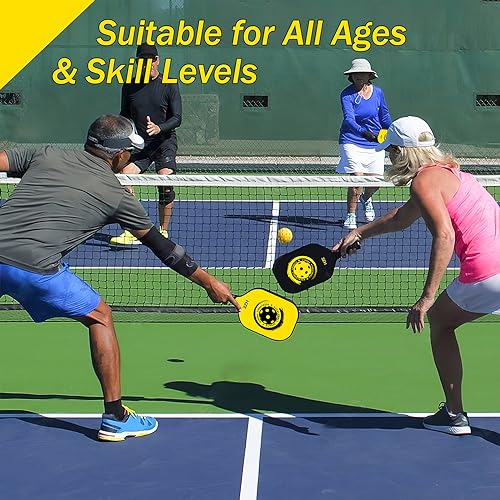 HZE Pickleball Paddles Set of 4, Pickleball Set with Ergonomic Cushion Grip, Wooden Pickleball Paddles Set with 8 Pickleball Balls & 1 Carry Bag for Women Men Beginners & Intermediate Players
