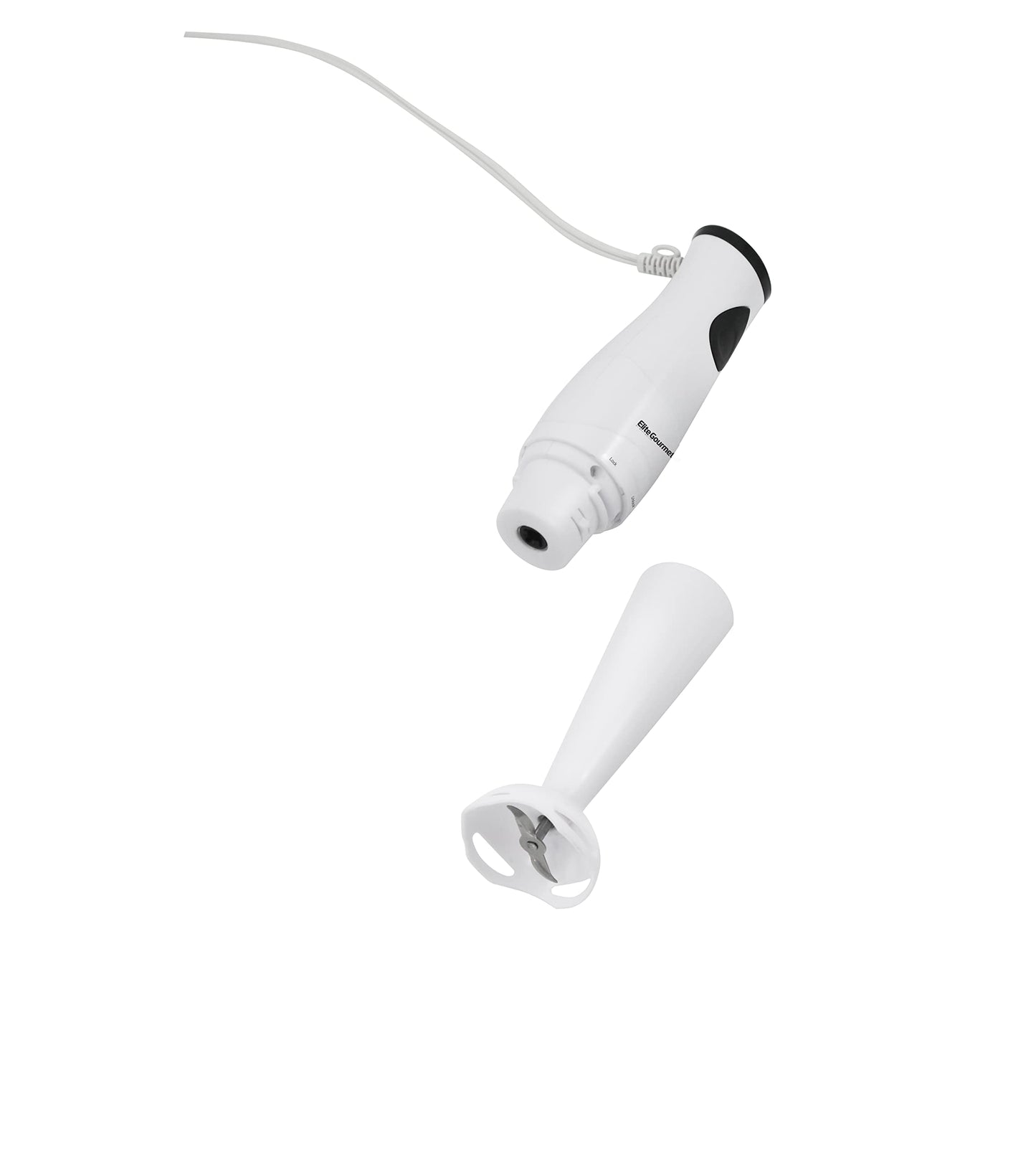 Elite Gourmet EHB-2425X Electric Immersion Hand Blender, Mixer, Chopper, 1-Touch Control Multi Purpose Electric Immersion Stick, Mixer, Chopper, 150 Watts, For Soups, Sauces, Baby Food, White