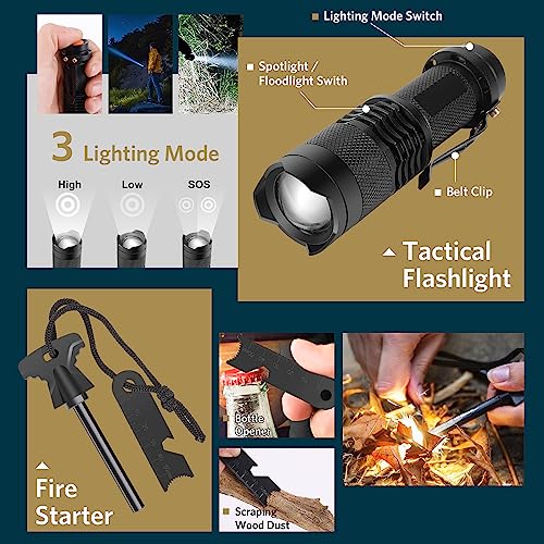 Survival Kits, Gifts for Men Dad Husband Him, 13 in 1 Survival Gear and Equipment Tactical Tools for Camping Hiking Hunting Outdoor Adventure, Cool Birthday Ideas