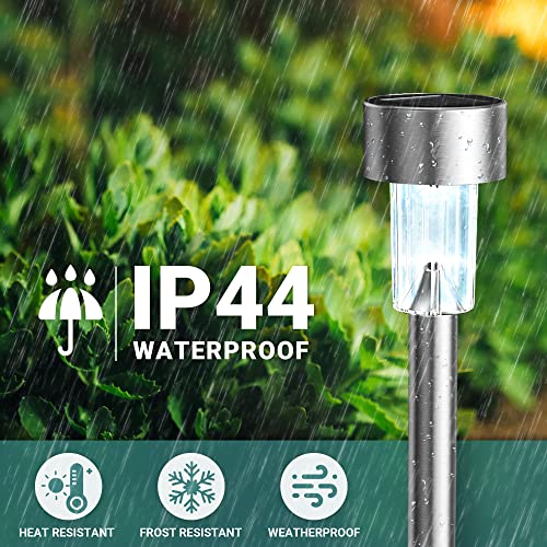 GIGALUMI Solar Gargen Lights, Solar Lights for Outside, 12Pack Stainless Steel LED Solar Lights Outdoor Waterproof Lights Outdoor Solar Lights for Patio, Lawn, Yard and Landscape-(Cold White)