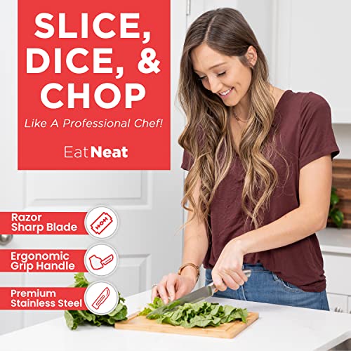 EatNeat Kitchen Knife Block Set - 8 Piece Stainless Steel Chef Knife Set with Bamboo Knife Block, Bamboo Cutting Board, Knife Sharpener, Kitchen Essentials, Knife Sets for Kitchen With Block