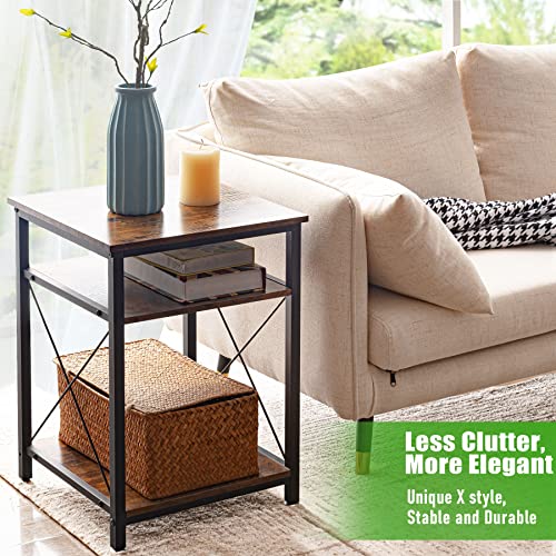 WOODYNLUX Modern Side Table Nightstands Set-of-2 End Table with Storage, Bedside Tables Night Stand with Shelf, Accent Rustic Coffee Table for Sofa, Couch, Bed, Living Room, Bedroom, Rustic