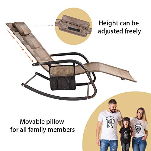 Wostore Rocking Lounger Patio Chaise Sunbathing Chair with Recliner Movable Sleep Bed Included Pillow and Breathable Texteline Farbic-Brown