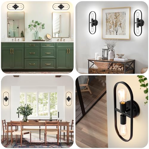 Industrial 2-Light Black Wall Sconces Set of 2, Up and Down Metal Wall Light Fixtures, Vintage Vanity Light Fixtures, Indoor Wall Sconces Lighting for Living Room Bedroom Hallway Bathroom, No E26 Bulb