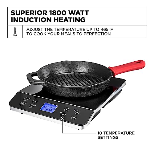 Crux Portable Induction Cooktop, Electric Hot Plate, Programmable Single Burner with Touchscreen LCD Display, Temperature Control, and Auto Shut Off, 1800 Watt, Black