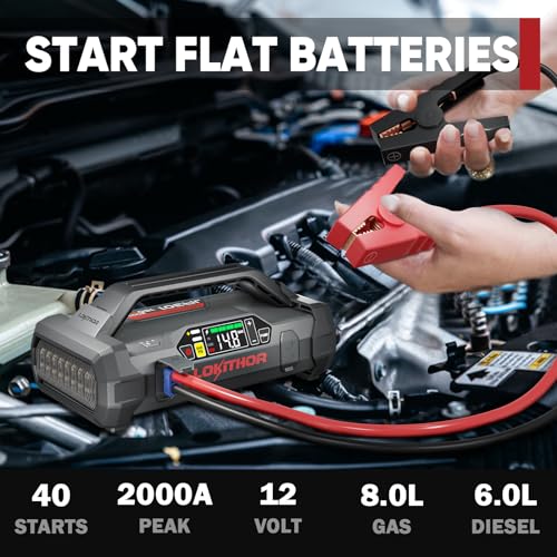 LOKITHOR JA302 Jump Starter with Air Compressor, 2500Amp 12V Portable Car Battery Booster pack for Upto 8.5L Gas or 6.5L Diesel, 150 PSI Tire Inflator with Digital Screen, 36 Months Ultra-Long Standby