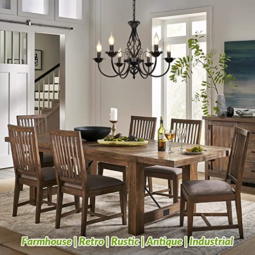 6-Light Farmhouse Candle Chandelier for Living Room, Rustic Industrial Pendant Ceiling Light fixture, Vintage Ceiling Hanging Lamp for Bedroom Hallway Kitchen Dining Room Foyer, Matte Black E12 Socket