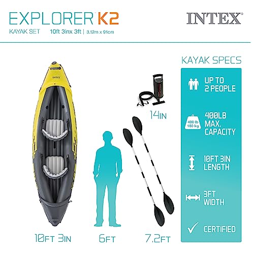 INTEX 68303EP Excursion Pro K1 Inflatable Kayak Set: Includes Deluxe 86in Aluminum Oars and High-Output Pump