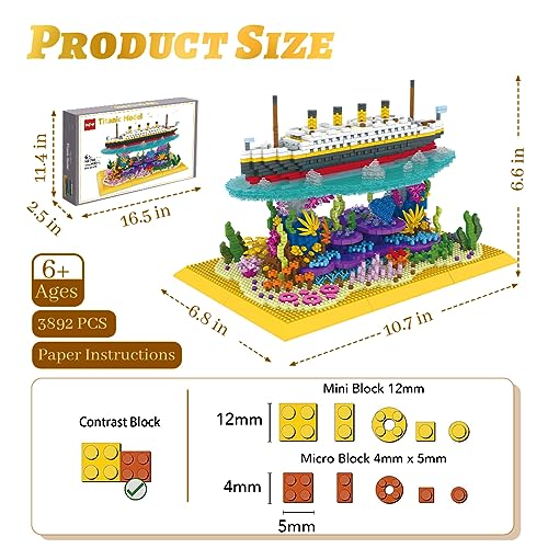 Etarnfly Titanic Ship Building Kit, 3892PCS Micro Building Block Set (No Compatible for Lego), Build-and-Display Toy for Adults, Home Decor Gifts for Teens and Adults with A Passion for Titanic