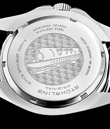 Stuhrling Original Men's Watch Dive Watch Blue 42 MM Silver Case with Screw Down Crown Rubber Strap Water Resistant to 330 FT (Blue)