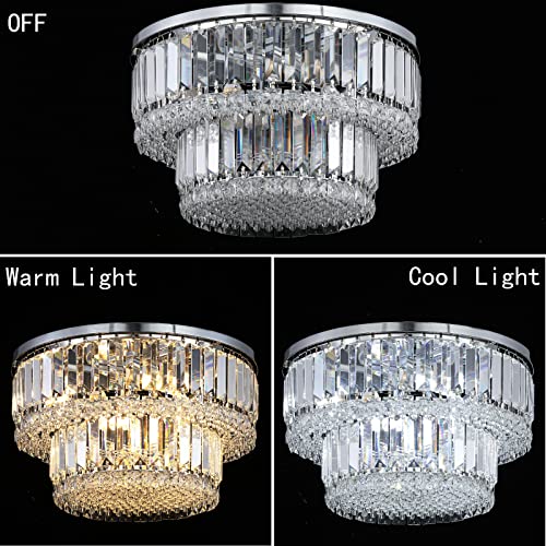 Berliget Chrome Crystal Flush Mount Chandelier, Modern Round Crystal Ceiling Light Fixture, Bling Silver Raindrop Ceiling Lamp for Closet Bedroom Living Room Dining Room, 2 Tier 6 Llight H10 x D16