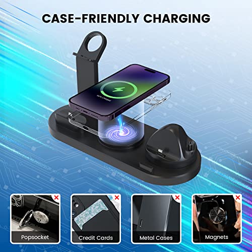 Magnetic Wireless Charger, 4 in 1 Wireless Charging Station Multiple Devices for Apple iPhone 15/15 Pro/15 Plus/15 Pro Max, 14,13,12 Pro/Max/Mini/Plus, AirPods, Apple Watch - Black