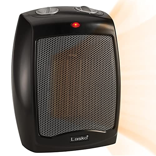 Lasko Ceramic Tabletop Space Heater for Home with Adjustable Thermostat and 2 Speeds, 9 Inches, Black, 1500W, CD09250