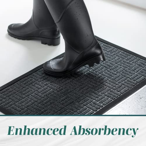 HOMWE Front Door Mats, 2 Pc Set, 29.5 x 17, All Weather Entry and Back Yard Door Mat, Indoor and Outdoor Safe, Slip Resistant Rubber Backing, Absorbent and Waterproof, Dirt Trapping Rugs for Entryway