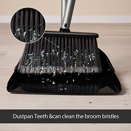 Eyliden Broom and Dustpan Set, Broom Dustpan Combo with 52" Long Handle for Lobby Kitchen Room Office Indoor, Dustpan with Broom Set for Home, Floor Use Lobby Dust Pan Sweep Combo Black