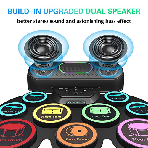 Electronic Drum Set - YUOIOYU Electric Drum Set Roll Up Potable Drum Kit MIDI Practice Drum Pad with Dual Built-in Speaker, Drum Sticks and Pedals,Christmas Birthday Gift for Kids Adult