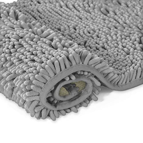 Bathroom Rugs Sets 3 Piece, Includes U-Shaped Contour Toilet Mat, 20 x 30'' and 16 24'' Bath Non-Slip Shaggy Gray Mats Sets, Machine Washable, Light Grey