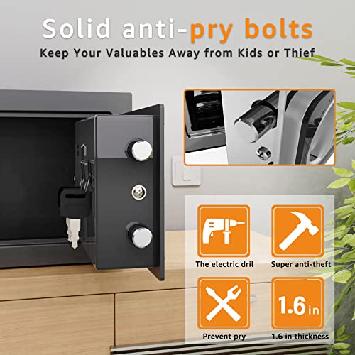 GOLDENKEY Safe and Lock Box Digital Electronic Security Keypad Mini Small Safes with Black Safe Box for Home Office Travel Business Use, 0.236 Cubic Feet