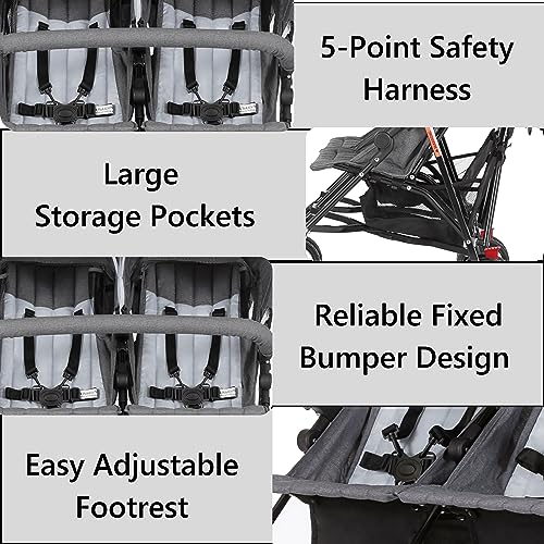 Dream On Me Volgo Twin Umbrella Stroller in Gray, Lightweight Double Stroller for Infant & Toddler, Compact Easy Fold, Large Storage Basket, Large and Adjustable Canopy