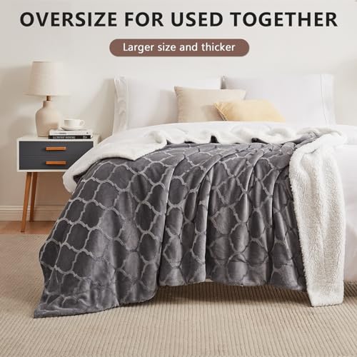 L'AGRATY Sherpa Throw Blanket - Plush Blanket for Bed - 50"x60" Soft Fleece Blanket - Comfy Fluffy Blanket for Chair and Couch - Warm Fuzzy Blanket for Gift(Light Grey)