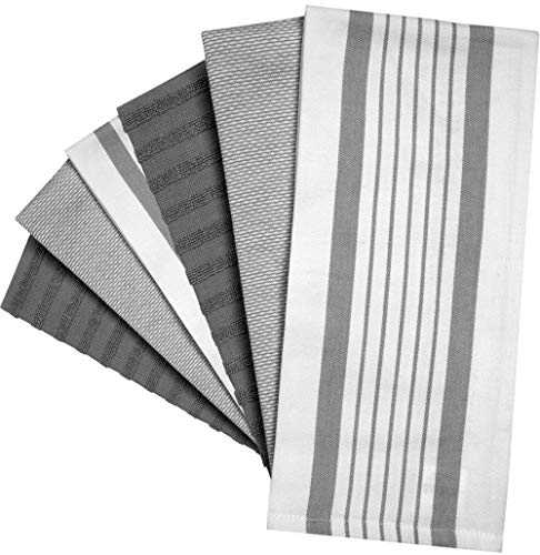 Premium Kitchen Towels 20”x 28”- 6 Pack| Large Cotton Kitchen Towels | Hand Towels for Kitchen | Flat & Terry Towel | Dish Towels | Highly Absorbent Tea Towels Set with Hanging Loop | Grey Striped