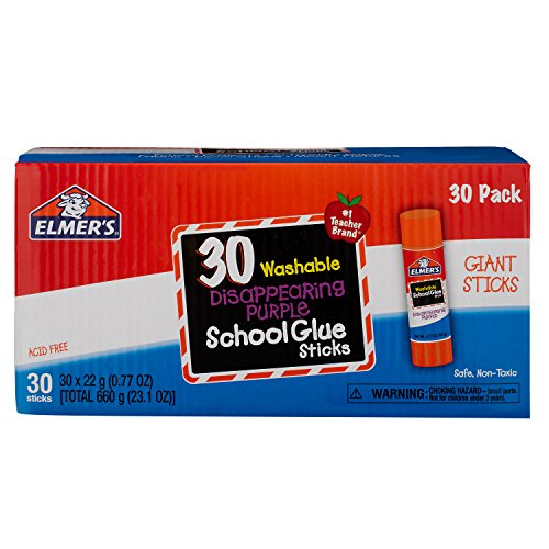Elmer's Disappearing Purple School Glue Sticks, Washable, 22 Grams, 30 Count