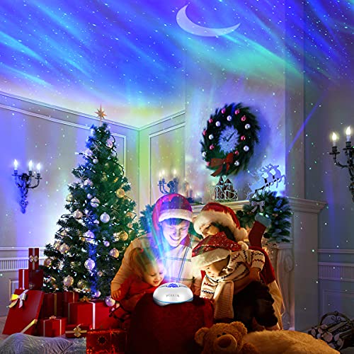 Star Porjector Night Light Galaxy Northern Lighting Lamp with Bluetooth Music Speaker Remote Control Aurora Sky Ambiance for Kids Bedroom Patry Home Decor (White)