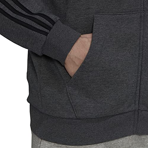 adidas Men's Essentials Fleece 3-Stripes Full-Zip Hoodie, Dark Grey Heather, Medium