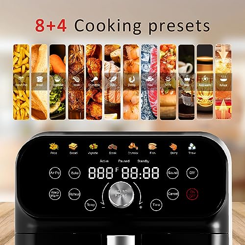 WHALL Air Fryer, 5.8QT Air Fryer Oven with LED Digital Touchscreen, 12-in-1 Cooking Functions Air fryers, Dishwasher-Safe Basket, Stainless Steel/BS