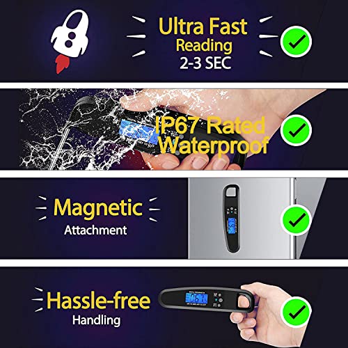 Hoseili Instant Read Meat Thermometer for Grill and Cooking. Best Waterproof Ultra Fast Thermometer with Backlight & Calibration. Digital Food Probe for Kitchen, Outdoor Grilling and BBQ,WDD1