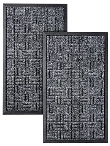 HOMWE Front Door Mats, 2 Pc Set, 29.5 x 17, All Weather Entry and Back Yard Door Mat, Indoor and Outdoor Safe, Slip Resistant Rubber Backing, Absorbent and Waterproof, Dirt Trapping Rugs for Entryway