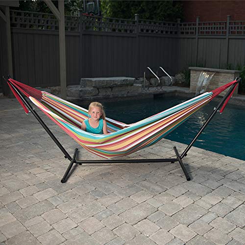 Vivere Double Cotton Hammock with Space Saving Stand and Carry Bag - Salsa