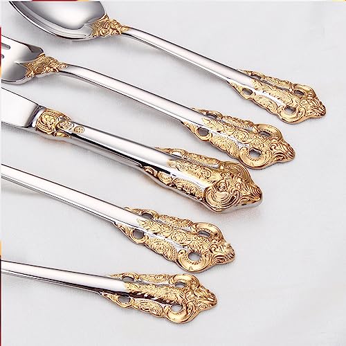 Runfly Gorgeous Baroque Silver Gold 18/10 Stainless Steel 20 Pieces Flatware Set, Anti-rust Stainless Steel Gold Cutlery Set Utensils Including Fork Spoon and Knife with Gift Box