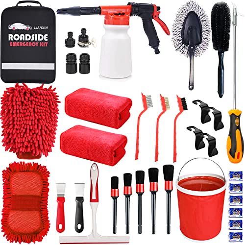 LIANXIN Car Wash Kit with Foam Gun Sprayer Microfiber Sponge and Towels Tire Brush Collapsible Bucket Built for The Perfect Car Wash Cleaning Kit, for Cleaning Car Gardens and Pets