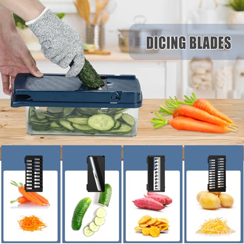 Pro Vegetable Chopper, Onion Chopper Slicer Dicer with Container, Food Chopper Vegetable Slicer, Veggie Chopper Slicer Dicer Cutter, 12-in-1 Mandoline Slicer, Blue