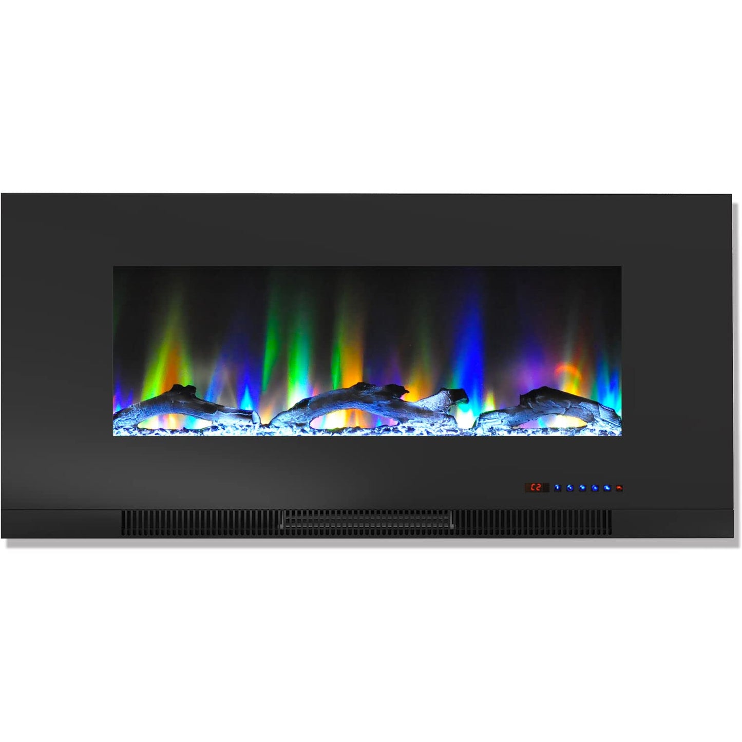 Cambridge 42 In. Electric Wall Mounted Fireplace Heater in Black with Multi-color Flame Driftwood Log Display, Adjustable Heat, Remote