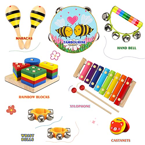 DIFFYBOX Toddler Musical Instruments for Kids,Baby Musical Toys Preschool Educational Wooden Percussion Instruments Toddler Toys with Bag for Boys and Girls
