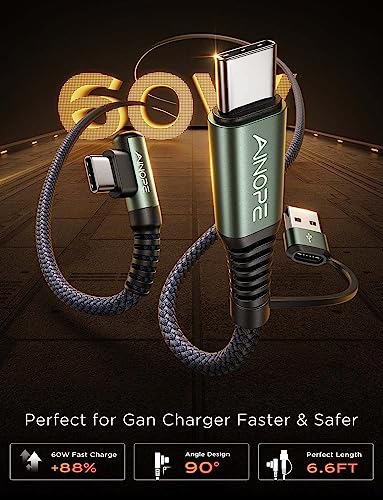AINOPE USB C Cable Type C Charger Fast Charging 6.6FT-2Pack 60W USB-C to USB-C Cable for iPad Charger Fast Charging Cord 3.1A Right Angle USB C Charger Type C Cable Fits All USB C Port Devices