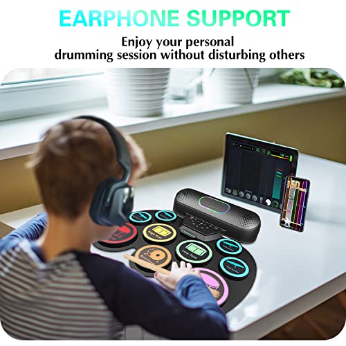 Electronic Drum Set - YUOIOYU Electric Drum Set Roll Up Potable Drum Kit MIDI Practice Drum Pad with Dual Built-in Speaker, Drum Sticks and Pedals,Christmas Birthday Gift for Kids Adult