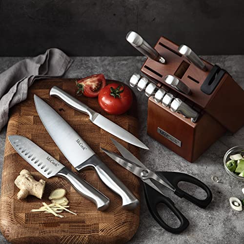 McCook MC29 Knife Sets,15 Pieces German Stainless Steel Kitchen Knife Block Sets with Built-in Sharpener
