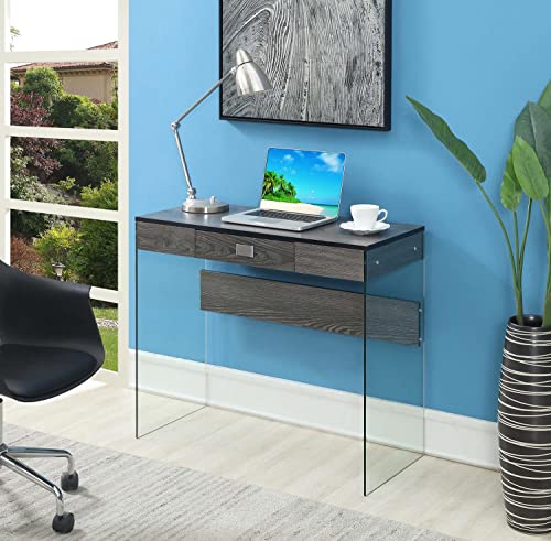 Convenience Concepts SoHo 1 Drawer Glass 36 inch Desk, Weathered Gray/Glass