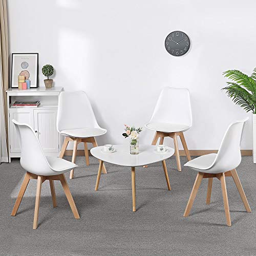 Yaheetech Chairs for Dining Room Dining Chairs DSW Chair Accent Shell Chair with Beech Wood Legs Modern Mid Century Eiffel Inspired Chair Dining Room Chairs Set of 4 Kitchen Chairs White,4Pcs
