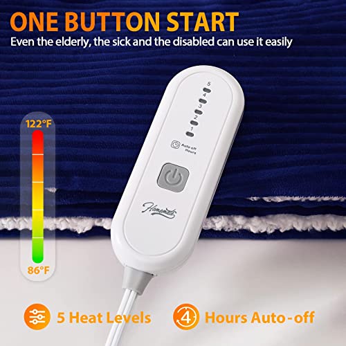 Homemate Heated Blanket Electric Throw - 50"x60" Heating Blanket Throw 1/2/4/6/8 Hours Auto-Off 10 Heat Levels Heat Blanket Over-Heat Protection Soft Flannel Sherpa Heater Blanket ETL Certification
