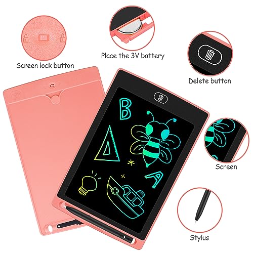 2 Pack LCD Writing Tablet, 8.5 Inch Colorful Doodle Board Drawing Tablet for Kids, Kids Travel Games Activity Learning Toy Birthday Gifts for Age 2 3 4 5 6 7 8 Year Old Boys and Girls Toddler -Pink