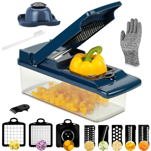 Pro Vegetable Chopper, Onion Chopper Slicer Dicer with Container, Food Chopper Vegetable Slicer, Veggie Chopper Slicer Dicer Cutter, 12-in-1 Mandoline Slicer, Blue