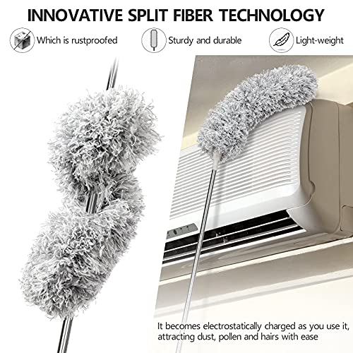 Clonynix Microfiber Feather Duster with Telescopic 30"-100" Long Stainless Steel Pole & Bendable Head, Washable Duster for Cleaning Interior Roof,High Ceiling Fan, Blinds, Furniture & Cars