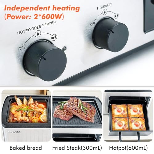 4 in 1 Breakfast Maker Station with Indoor Grill/Griddle/Toast Drawer/Frying Basket, Removable Nonstick Plates, Dual Temperature Control, Silver