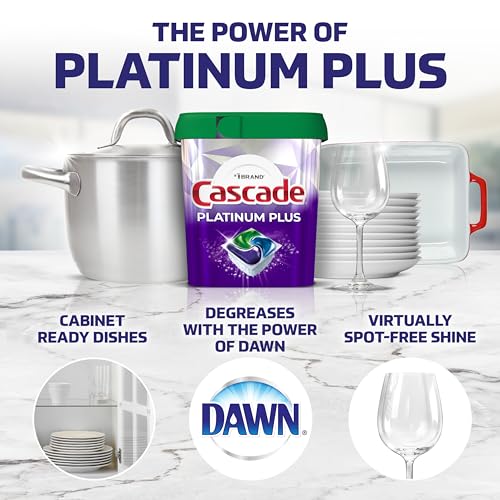 Cascade Platinum Plus ActionPacs Dishwasher Detergent Pods, Fresh, 62 Count